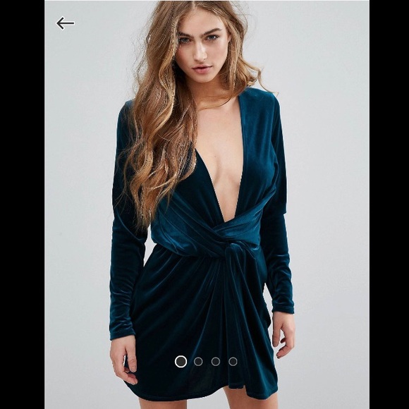 Misguided Velvet Wrap Dress - Picture 2 of 6
